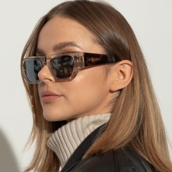 Saint Laurent Women Sunglasses Beige Havana Silver Square SL740 003 BRAND NEW main image 4